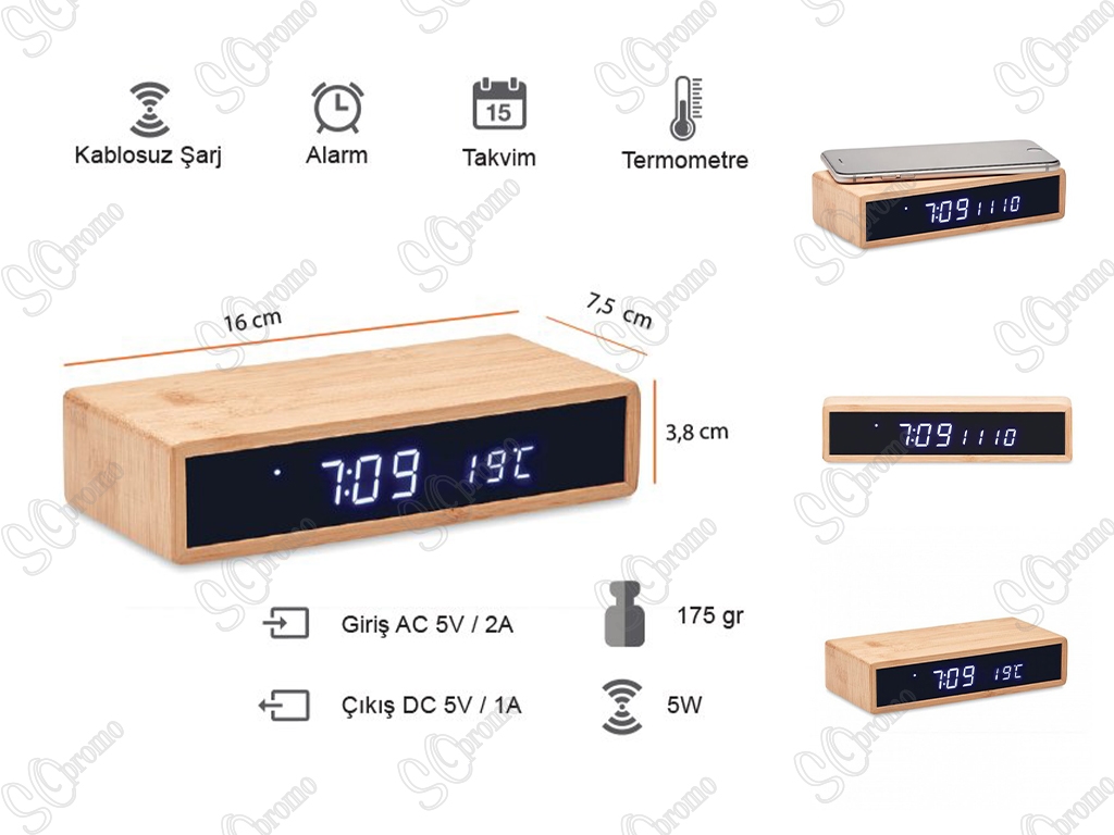 BAMBU KABLOSUZ SARJ CİHAZI(SAAT-ALARM)